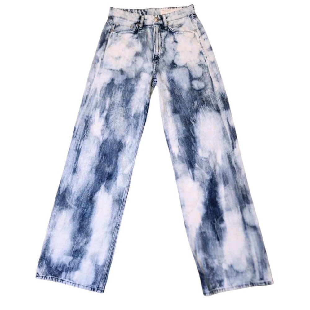Rag & Bone Logan Tie-Dye Mid-Rise Wide Leg Jeans Indigo Women's Size 24